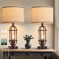 Reaketon Living Room Lamps Set Of 2, 22.3"" Farmhouse Table Lamp For Bedroom, Vintage Lamps For Night Stands With Usb Ports, Oil Rubbed Bronze