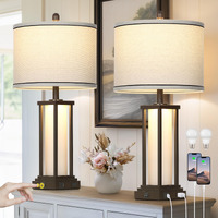 Cinkeda 27"" Tall Vintage Table Lamps With Usb C+A & Outlet,Brown End Table Lamp Set Of 2 For Living Room,Rustic Bedside Lamps With Frosted Glass Night Light For Bedroom Nightstand,Oil-Rubbed Bronze