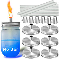 Mason Jar Tabletop Torches Kits,6 Pack Regular Mouth Lids With Protective Tube,Long Life Fiberglass Wicks And Caps,Outdoor Oil Lamp Lights For Patio Garden Camping Decor(Silver)