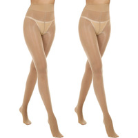 Manzi 2 Pairs Women's Shiny Sheer Tights High Waist Silk Comfort Stockings Oil Shimmery Nylons Pantyhose Natural L-Xl