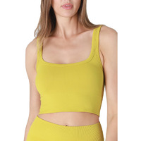 Nikibiki Women Seamless Chevron Ribbed Crop Top, Made In U.S.A, One Size (Olive Oil)