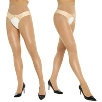 Yilanmy Shiny Sheer Tights Open Crotch Pantyhose For Women High Waist Shimmery Tights Oil Shimmery Nylons 2 Pairs(Natural,S-M)