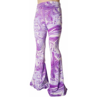 Shopmytrend Smt Women's High Waist Wide Leg Long Bell Bottom Yoga Pants Large Ink&Oil Lavender