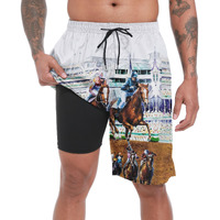 Mens Swim Trunks With Compression Liner, Oil Painting Horse Riding Mens Bathing Suit Men Swimming Trunks 9 Inch Inseam Men's Board Shorts Swimwear, 4 Way Stretch Beach Shorts Quick Dry Swimsuits, S