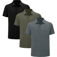 Netdraw Mens Ultra Soft Bamboo Viscose Polo Curved Hem Upf 50+ Casual Collared Golf Shirt, Black/Olive Green/Oil Grey, Large
