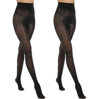 Manzi 2 Pairs Women's Shiny Sheer Tights High Waist Silk Comfort Stockings Oil Shimmery Nylons Pantyhose Black S-M