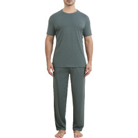 Netdraw Men's Ultra Soft Bamboo Viscose Pajama Sets Lightweight Comfy Lounge Sleep Short Sleeve Pjs Sleepwear, Short Sleeve/Pants-Oil Grey, Small