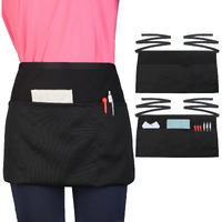Wsaeig Server Waitress Waist Apron - Half Apron With 3 Pockets,2 Pack Black Short Aprons For Servers,Waiter Apron Water & Oil Resistant