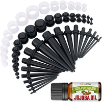 Bodyj4You 54Pc Ear Stretching Kit 14G-12Mm - Aftercare Jojoba Oil - Black White Acrylic Plugs Gauge Tapers Silicone Tunnels - Lightweight Expanders Men Women