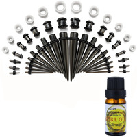 Jdxn 50 Pieces Acrylic Ear Stretching Kit + Aftercare Jojoba Oil Tapers Plugs Silicone Tunnels Gauges Expander 14G-00G Jewelry 50 Pieces Set Body Piercing Jewelry (Gray)