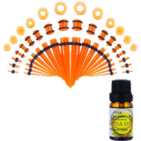 Jdxn 50 Pieces Acrylic Ear Stretching Kit + Aftercare Jojoba Oil Tapers Plugs Silicone Tunnels Gauges Expander 14G-00G Jewelry 50 Pieces Set Body Piercing Jewelry (Orange)