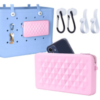Raymall Silicone Pouch For Bogg Bag Accessories, Universal Cell Phone Holder For Bogg Bag, Zipper Pouch With 4 Hooks Compatible With Simple Modern Beach Tote Xl/L Pink