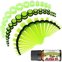 Bodyj4You 54Pc Ear Stretching Kit 14G-12Mm - Aftercare Jojoba Oil - Transparent Green Acrylic Plugs Gauge Tapers Silicone Tunnels - Lightweight Expanders Men Women