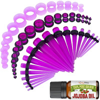 Bodyj4You 54Pc Ear Stretching Kit 14G-12Mm - Aftercare Jojoba Oil - Transparent Purple Acrylic Plugs Gauge Tapers Silicone Tunnels - Lightweight Expanders Men Women
