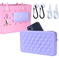 Raymall Silicone Pouch For Bogg Bag Accessories, Universal Phone Holder For Bogg Bag, Zipper Pouch Wallet With 4 Hooks Accessories Compatible With Simple Modern Beach Tote Xl/L Size (Purple)
