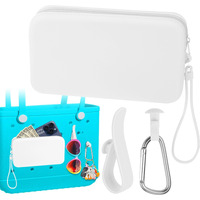 Mity Rain Silicone Organizer For Bogg Bag Phone Holder, Accessories Set For Bogg Bag Contain 2Pcs Key Holder And A Large Capacity Silicone Zipper Bag For Beach Bags Tote Bag (White)