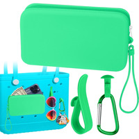 Mity Rain Silicone Organizer For Bogg Bag Phone Holder, Accessories Set For Bogg Bag Contain 2Pcs Key Holder And A Large Capacity Silicone Zipper Bag For Beach Bags Tote Bag(Green)