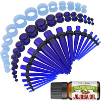 Bodyj4You 54Pc Ear Stretching Kit 14G-12Mm - Aftercare Jojoba Oil - Transparent Blue Acrylic Plugs Gauge Tapers Silicone Tunnels - Lightweight Expanders Men Women