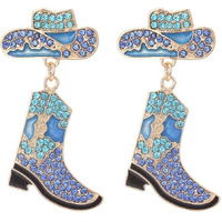 Rhinestone Western Cowman Earrings Hypoallergenic Cute Alloy Drop Oil Set Diamond Western Cowman Hat Boots Pendant Earrings Jewelry For Women