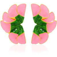 Aksod Large Flower Earrings Pink Enamel Floral Earrings Stud Dripping Oil Statement Plant Earrings Jewelry For Women (Green-Pink)