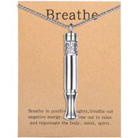 Anxiety Relief Pendant Mindfulness Breathing Necklace - Essential Oil Diffuser & Personal Inhaler Aromatherapy Necklaces For Women & Men (Steel)