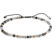 Jewever Black Rutilated Quartz Anklet Bracelet For Women Crystals And Healing Stones Essential Oil Diffuser Beach Foot Beaded Adjustable(8.5-10 Inches)
