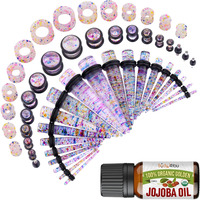 Bodyj4You 54Pc Ear Stretching Kit 14G-12Mm - Aftercare Jojoba Oil - Multicolor Glitter Acrylic Plugs Gauge Tapers Silicone Tunnels - Lightweight Expanders Men Women