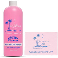 Caribbean Gem Usa All Natural Banana & Coconut Oil Jewelry Cleaner With Polishing Cloth, For Gold, Silver And Precious Gems, Ammonia Free, Hypoallergenic Jewelry Cleaning Solution (16Oz)