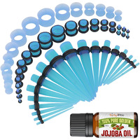 Bodyj4You 54Pc Ear Stretching Kit 14G-12Mm - Aftercare Jojoba Oil - Transparent Aqua Acrylic Plugs Gauge Tapers Silicone Tunnels - Lightweight Expanders Men Women