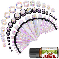 Bodyj4You 54Pc Ear Stretching Kit 14G-12Mm - Aftercare Jojoba Oil - Multicolor Splatter Acrylic Plugs Gauge Tapers Silicone Tunnels - Lightweight Expanders Men Women