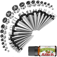Bodyj4You 37Pc Ear Stretching Kit - Beginner Gauges 14G-00G Starter Set - Aftercare Jojoba Oil - Steel Tapers Single Flare Plugs Tunnels - Women Eyelet Mens Earrings Expander Piercing Jewelry