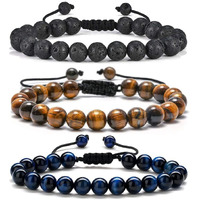 M Mooham Gifts For Male Coworkers Mens - Natural Black Lava Rock Stone Mens Anxiety Tiger Eye Bracelets Adjustable Aromatherapy Essential Oil Diffuser Healing Bracelet