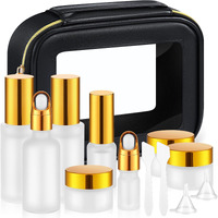 Jingmore 13 Pcs Glass Skincare Travel Containers Mini Makeup Containers Travel Size Toiletries Bottles With Pump Spray And Pu Leather Toiletry Bag For Liquid Serum Cream Moisturizers Oils(Gold)