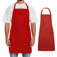 Will Well Kitchen Apron For Men And Women - 33"" X 27"" Oil-And-Water-Resistant With Adjustable Neck Strap And 38"" Waist Ties For A Snug Fit, Lightweight With 2 Front Pockets - 1-Pack, Red