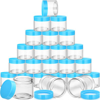 Satinior 24 Pieces Empty Clear Plastic Jars With Lids Round Storage Containers Wide Mouth For Beauty Product Cosmetic Cream Lotion Liquid Butter Craft And Food(Blue Lid,2 Oz)
