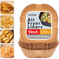 9 Inch Air Fryer Liners, 125Pcs Non-Stick Air Fryer Paper Liners Disposable, Oil-Proof & High-Temperature Resistant Square Baking Paper For Air Fryer, Microwave And Oven(Bottom Is 8 Inch)
