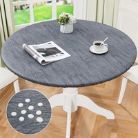 Misaya Round Fitted Tablecloth With Elastic Edge, 100% Waterproof Oil Proof Plastic Table Cover, Vinyl Flannel Backed Tablecloth Fits 45""-56"" Round Tables For Dinner, Outdoor, Picnic, Wood Grey