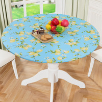 Misaya Round Fitted Tablecloth With Elastic Edge, 100% Waterproof Oil Proof Plastic Table Cover, Vinyl Flannel Backed Tablecloth Fits 57""-66"" Round Tables For Dinner, Outdoor, Picnic, Lemon