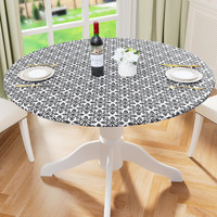 Misaya Round Fitted Tablecloth With Elastic Edge, 100% Waterproof Oil Proof Plastic Table Cover, Vinyl Flannel Backed Tablecloth Fits 36""-44"" Round Tables For Dinner, Outdoor, Picnic, Black