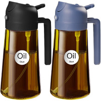 Yarramate 2Pcs 16Oz/470Ml Dark Brown Oil Sprayer For Cooking With Stickers, Food-Grade Premium 2 In 1 Olive Oil Dispenser Bottle For Kitchen Gadgets, Air Fryer, Salad, Frying, Bbq (Black&Navy)