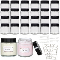 24 Pack 4 Oz Glass Jars With Lids, Clear Cosmetic Jars With Inner Liners And Black Lids, Lotion Jars, Candle Making Jars For Lotions, Scrubs And Cosmetic, Lables And Spatulas Include