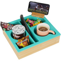 Hitseon Couch Cup Holder Tray, Handy Silicone Bamboo Couch Caddy With Rotatable Phone Holder For Bed Car Seat Organizer, Waterproof Anti-Spill Couch Drink Holder For Snacks Beverage Remote (Green)