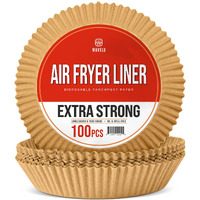 Wavelu Air Fryer Disposable Parchment Paper Liners | Extra Strong | 100Pcs | Food Grade Non-Stick Unbleached Liners | Oil Proof Sheets For Air Frying, Baking & Microwave (Round 9.1In (6-10Qt))