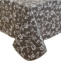 Heavy Duty Vinyl Tablecloth With Flannel Backing Waterproof Oil-Proof Plastic Table Cloth Stain-Resistant Wipeable Rectangle Or Square Table Cover For Indoor And Outdoor (Grey Floral,52X70 Inch)