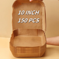 10 Inch Air Fryer Paper Liners, 150Pcs Air Fryer Liner Disposable, Oil-Proof & High-Temperature Resistant Parchment Baking Paper For Air Fryer, Microwave And Oven(Bottom Is 9 Inch)