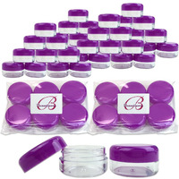 Beauticom 15 Gram/15Ml Empty Clear Small Round Travel Container Jars With Lids For Make Up Powders, Eyeshadow Pigments, Lotions, Creams, Lip Balm, Lip Gloss, Samples (60 Pieces, Purple Lid)