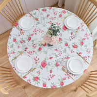 Nlmuvw Round Fitted Vinyl Tablecloth With Elastic Edge 100% Waterproof Oil Proof Pvc Table Cloth Wipe Clean Table Cover For Indoor And Outdoor, Rose, 45""- 56""