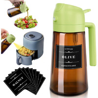 Lutitasd 2 In 1 Oil Sprayer And Dispenser, 16Oz/470Ml Glass Non-Drip Food-Grade Oil Mister With Ergonomic Handle, Leak-Proof Olive Oil Dispenser Bottle For Cooking, Baking, Grilling (Green)