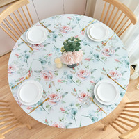 Nlmuvw Round Fitted Vinyl Tablecloth With Elastic Edge 100% Waterproof Oil Proof Super Elastic Table Cloth Wipe Clean Table Cover For Indoor And Outdoor, Rose, 37""- 54""