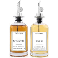 Pafusen 2 Pack Olive Oil Dispenser Bottle, 12 Oz Oil Bottles For Kitchen, Glass Oil Coffee Syrup Dispenser, Simple Syrup Bottles With 2 Auto Flip Olive Oil Pourers, Silver